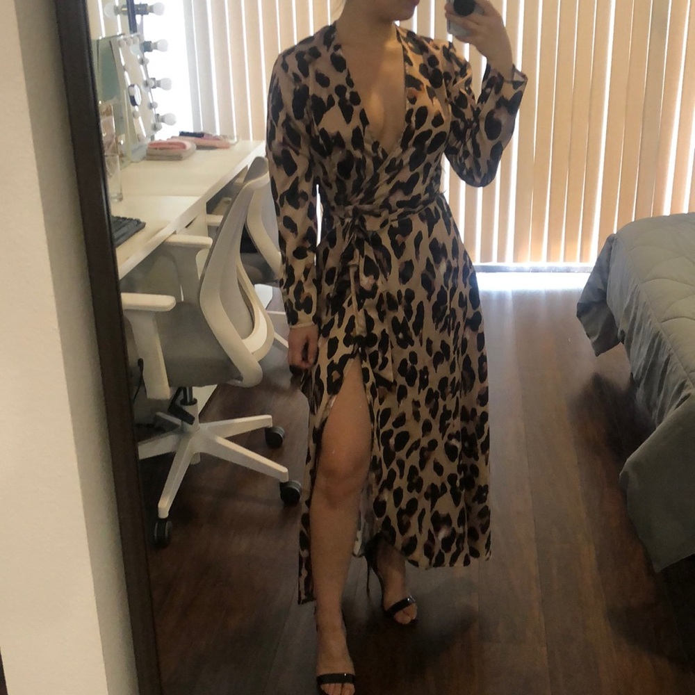 Satin leopard dress